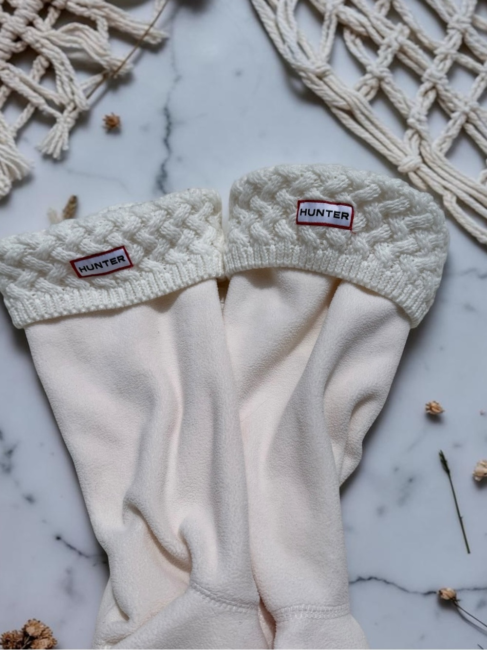 Hunter Boots Cable Knit Fleece Tall Boot Socks Size M/L Women's Size 8-10 Ivory